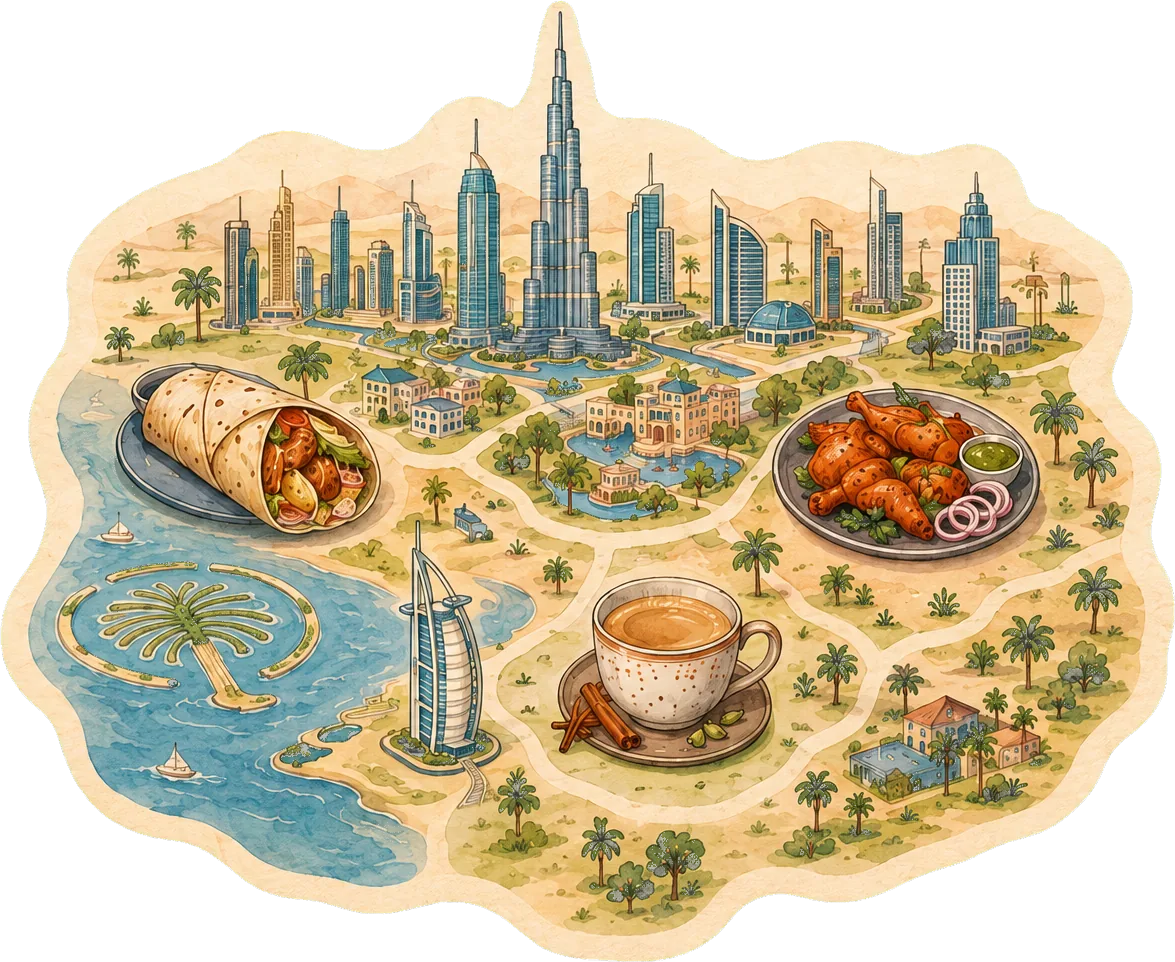 Dubai catering service map illustration