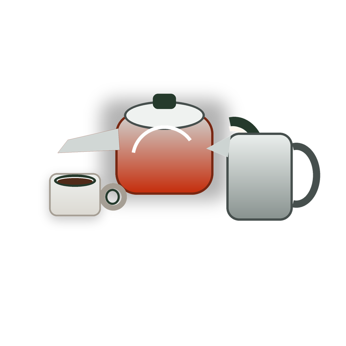 Hollowware tea service with teapot cup and milk jug
